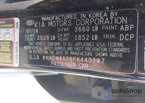 2015 Kia Rio Lx из США, поврежденный, VIN KNADM4A36F6443147